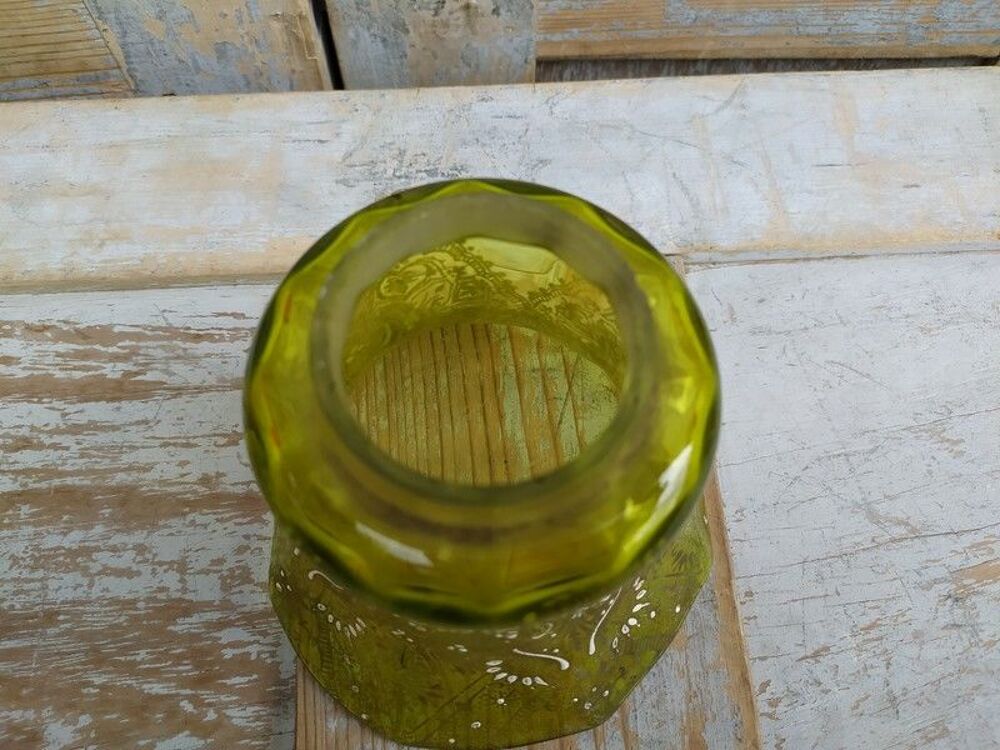 Tulipe Lampe &agrave; P&eacute;trole Verre &Eacute;maill&eacute; Vert et Blanc Décoration