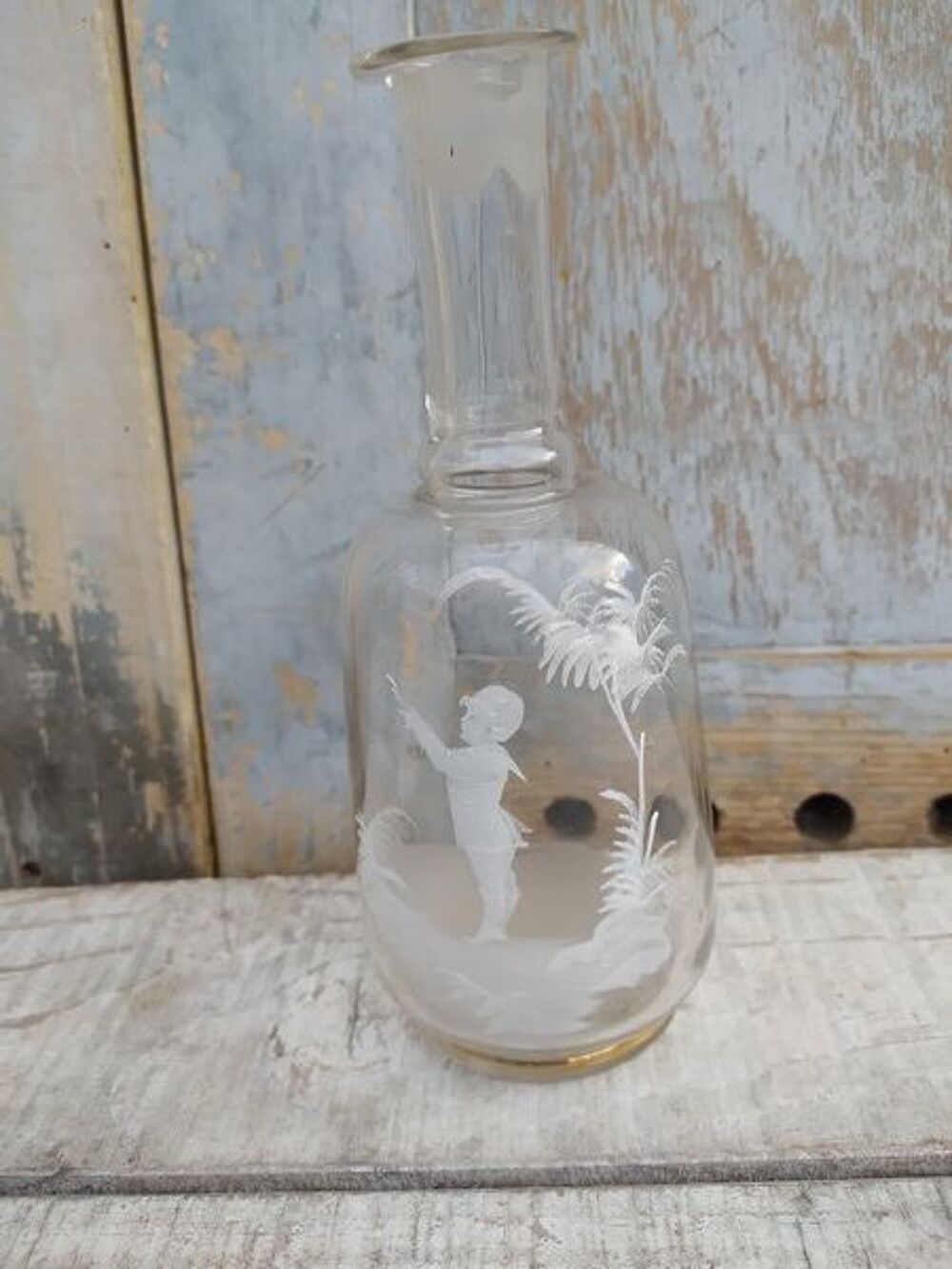 Flacon Verre Souffl&eacute; &Eacute;maill&eacute; Mary Gregory D&eacute;cor Enfant Décoration
