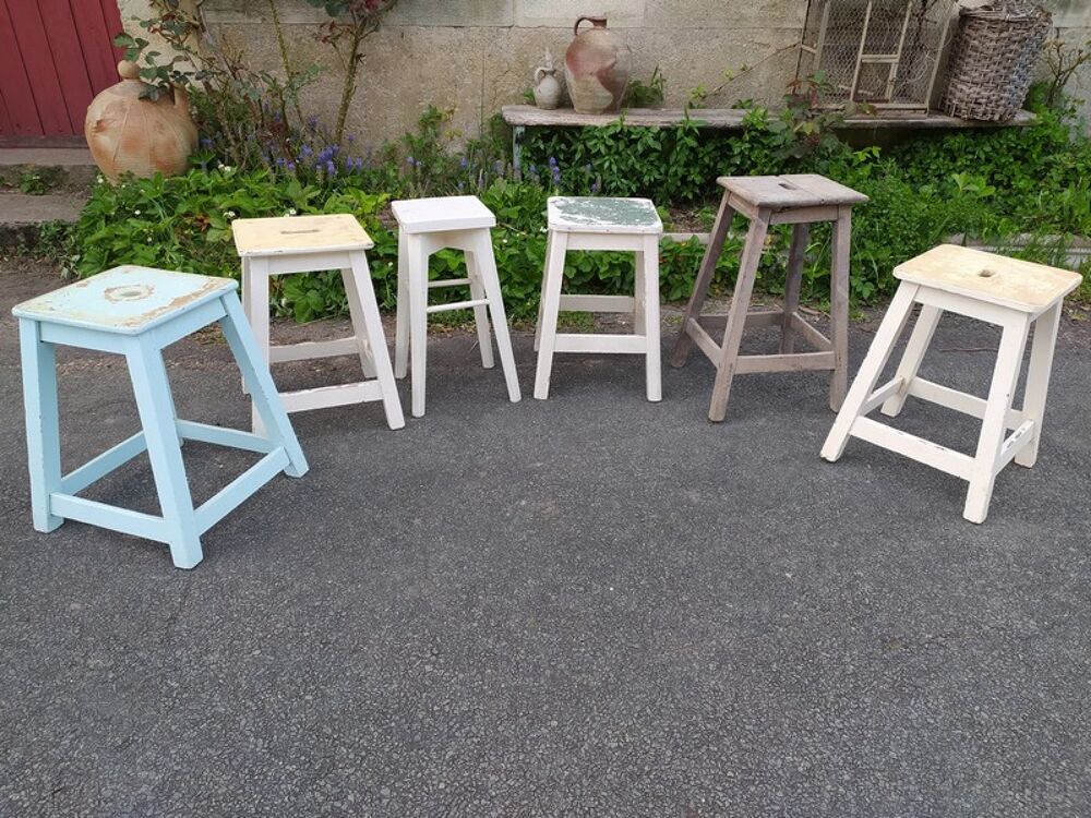 Anciens Tabourets Bois Style Ferme Vintage Meubles