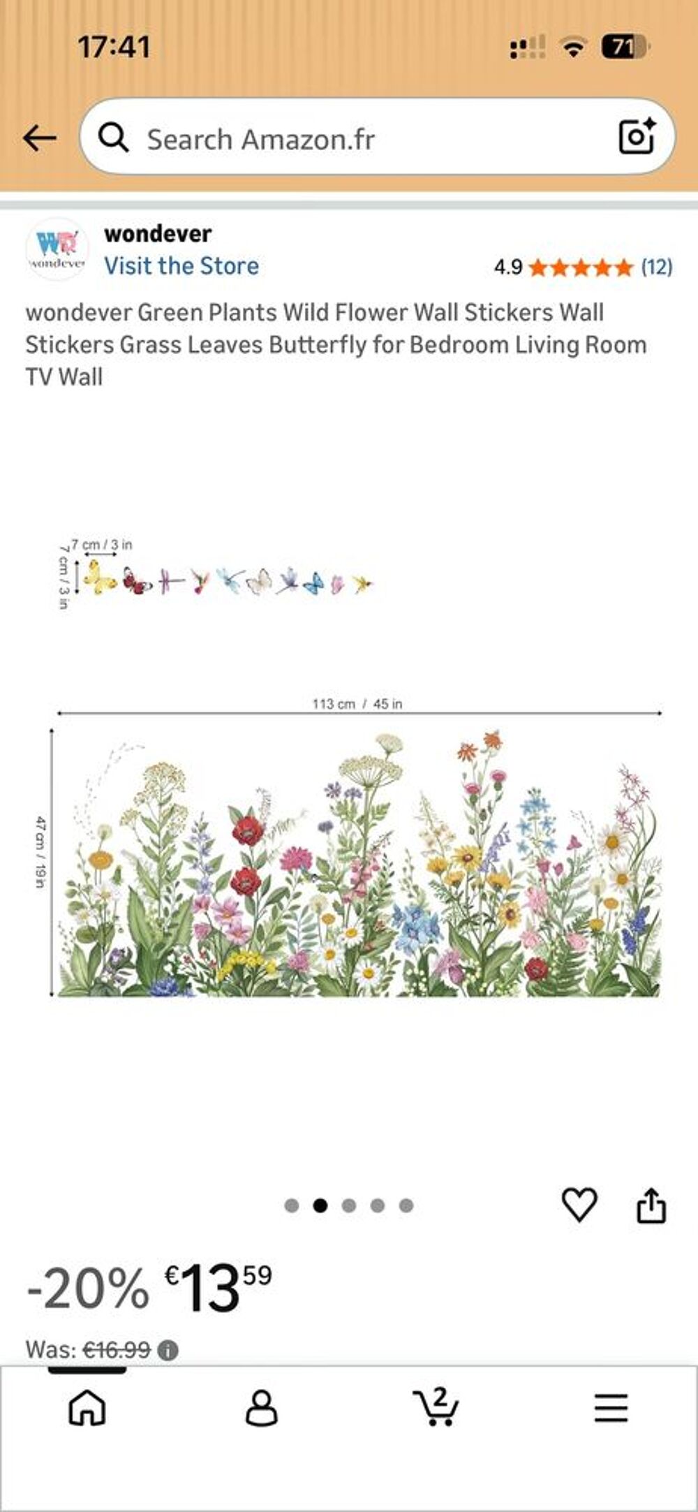 ?? Stickers muraux fleurs sauvages &amp; papillons ? neufs ? Décoration