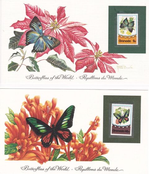 3 cartes de 1984  LES �PAPILLONS DU MONDE  12 Les �glisottes-et-Chalaures (33)