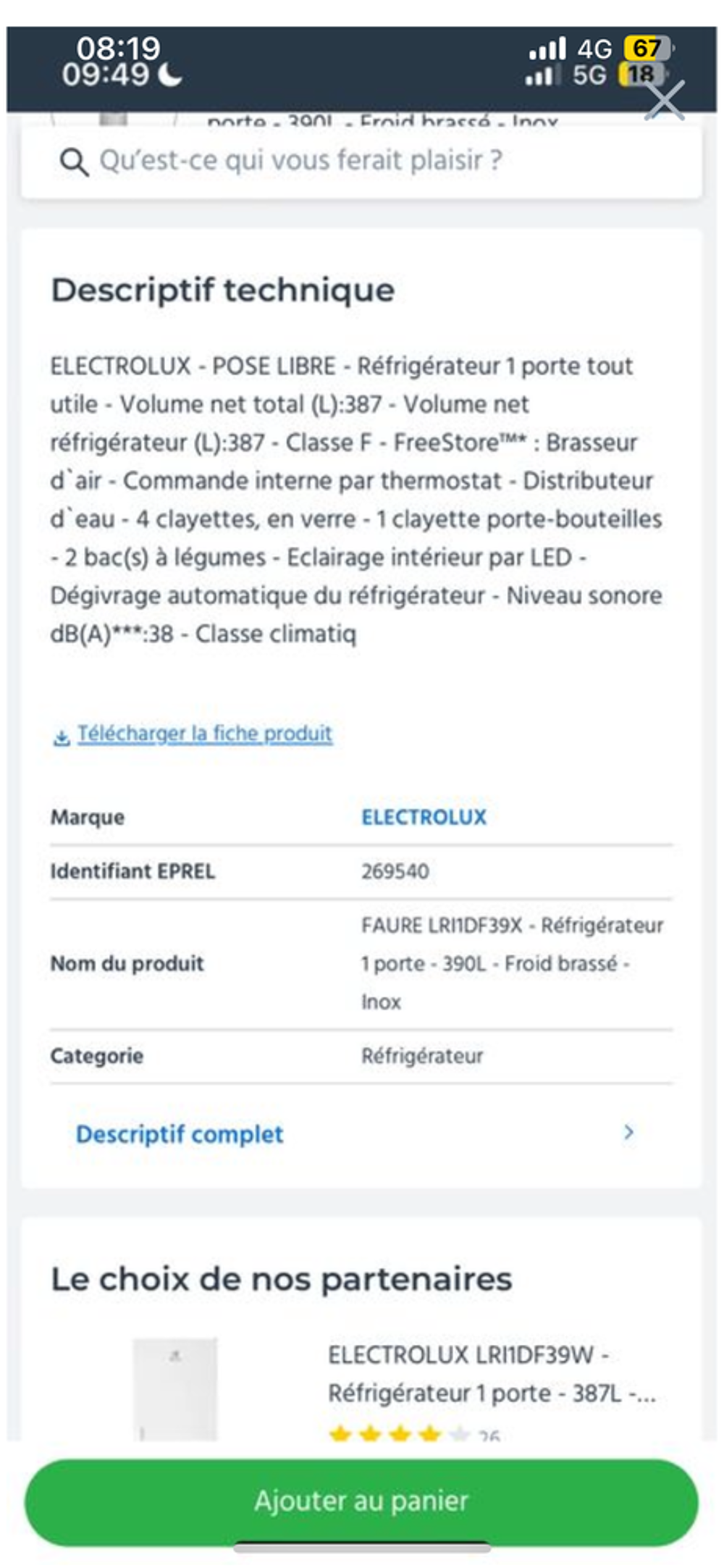 Frigo une porte NEUF Electroménager