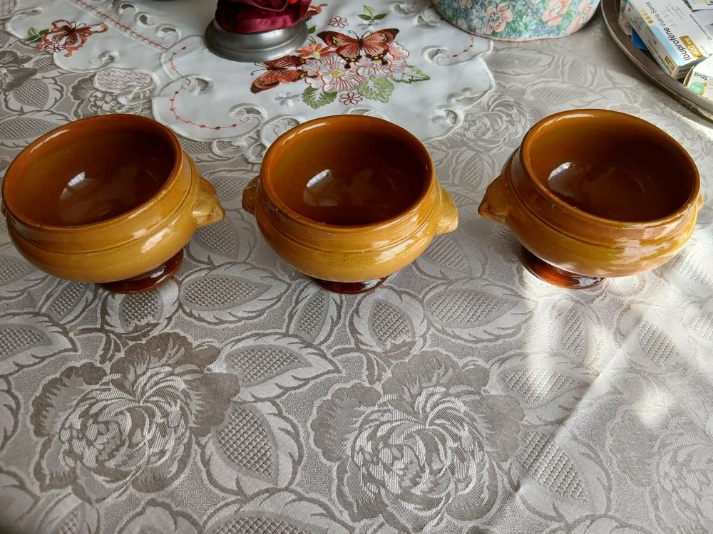  Trois bols vintage &agrave; soupe &agrave; l'oignon t&ecirc;te de lion N&deg;1463 Cuisine