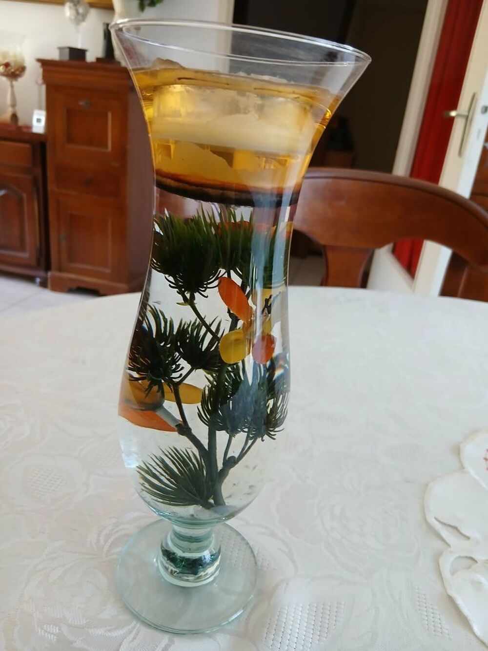 Vase fl&ucirc;te inclusions v&eacute;g&eacute;tales porte bougie N&deg;1452 Décoration
