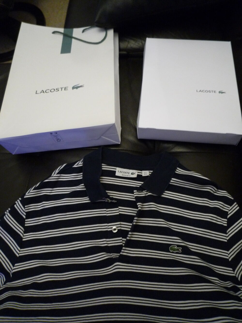 Polo Lacoste Bleu marine et Blanc Vtements