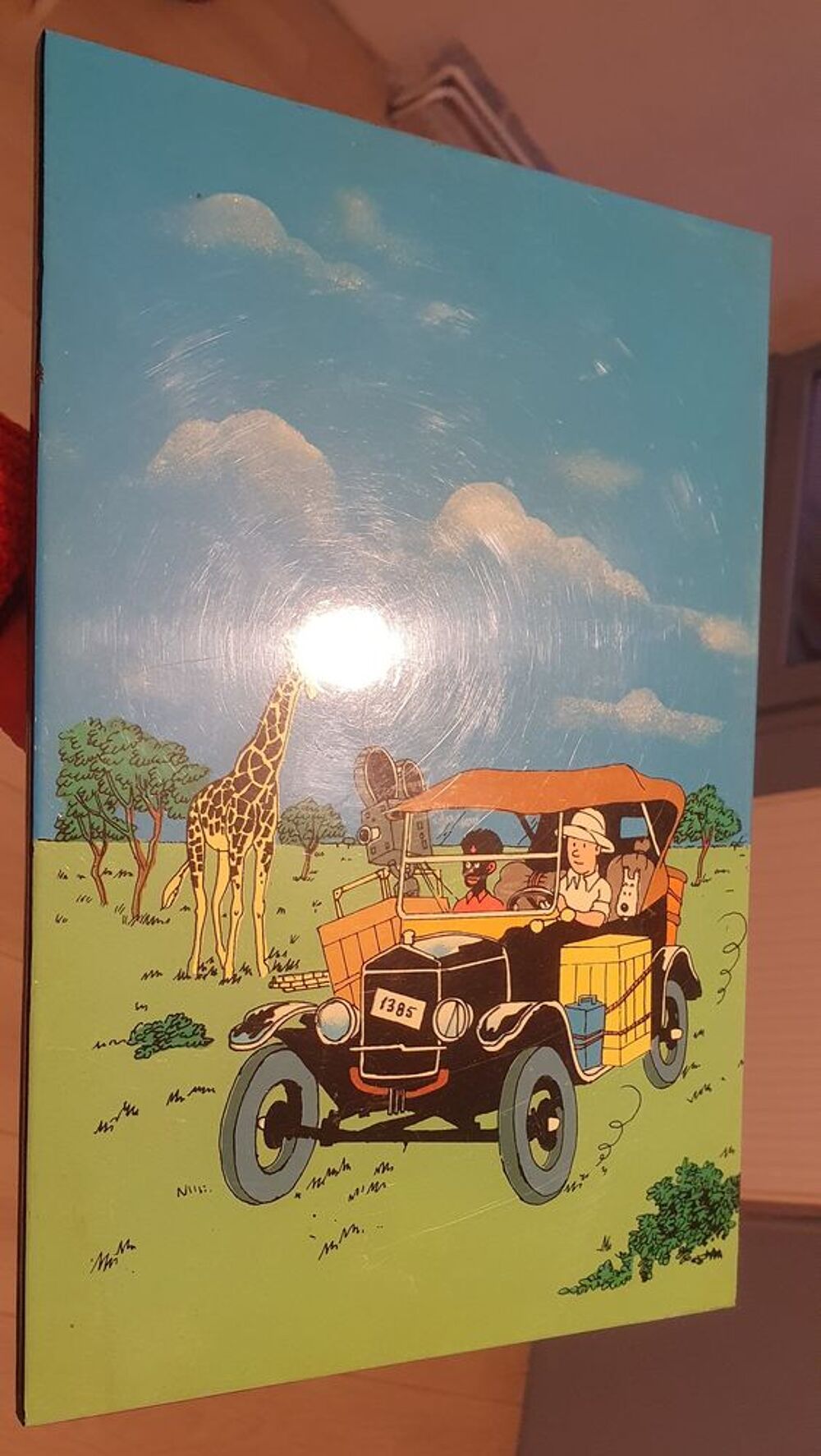 Plaque laqu&eacute;e couverture Tintin au Congo Dcoration