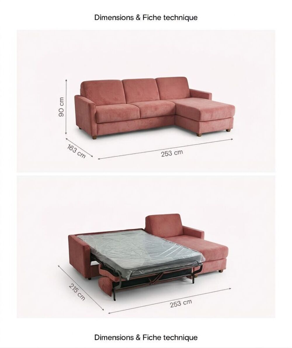 Canap&eacute; d'angle convertible avec m&eacute;ridienne et couchage Meubles