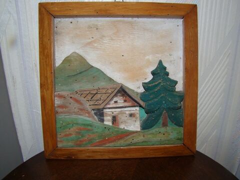 Peinture sur bois en relief    Chalet de montagne    1930 15 Gargenville (78)