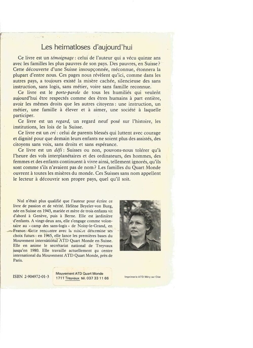 DES SUISSES SANS NOM - HEIMATLOSES - BEYELER ATD QUART MONDE Livres et BD