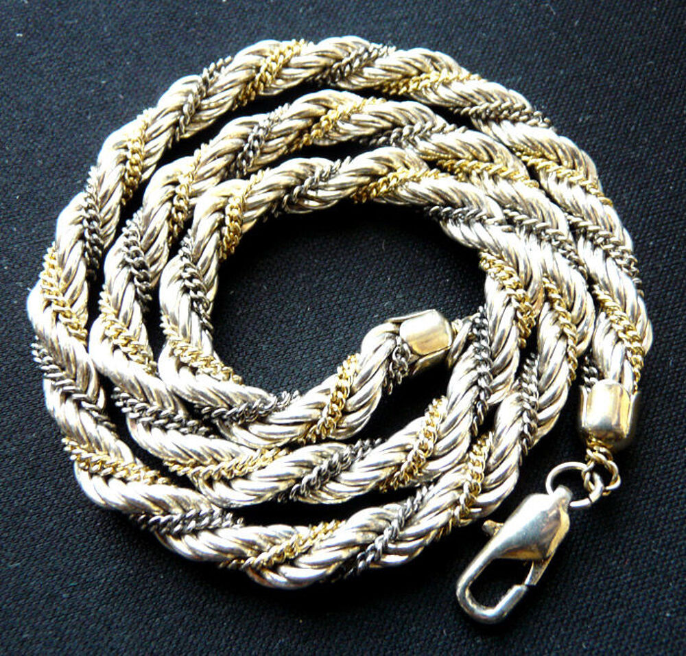 Collier Ras-de-Cou Torsad&eacute; en M&eacute;tal Argent&eacute; et Dor&eacute; -vintage Bijoux et montres