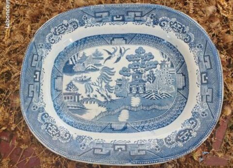 Plat de service décoratif 19eme motif asiatique bleu/blanc 80 Bélâbre (36)