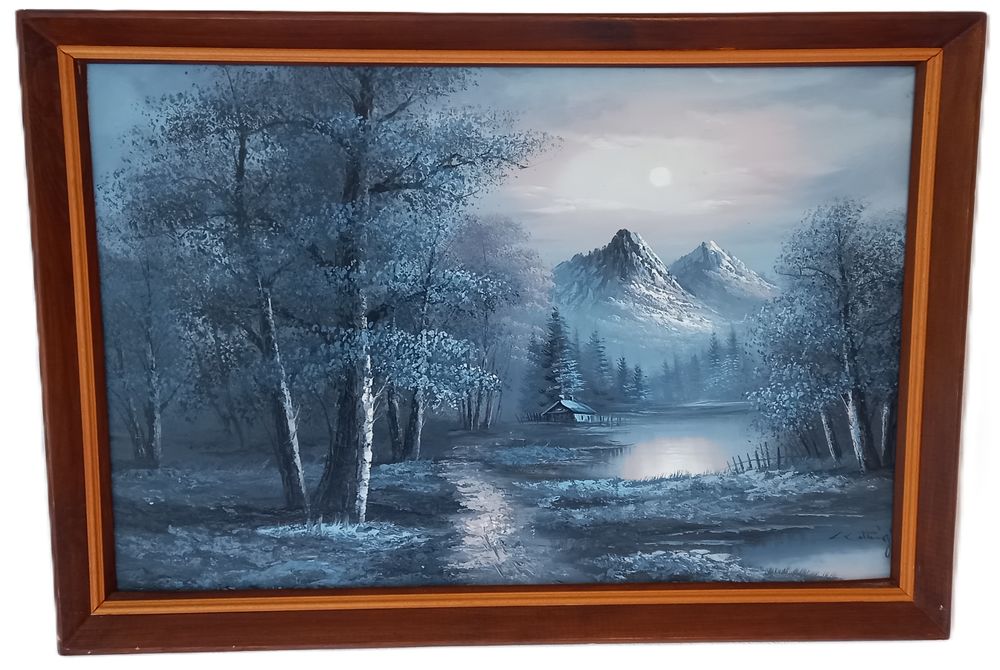 Superbe grand tableau r&eacute;tro sign&eacute; L. COTTINGS Décoration