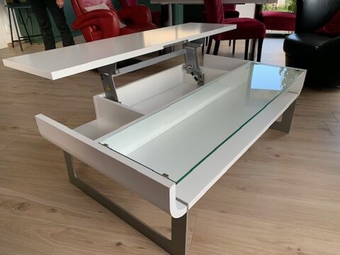 Table basse relevable blanche et verre 50 Colleville-Montgomery (14)