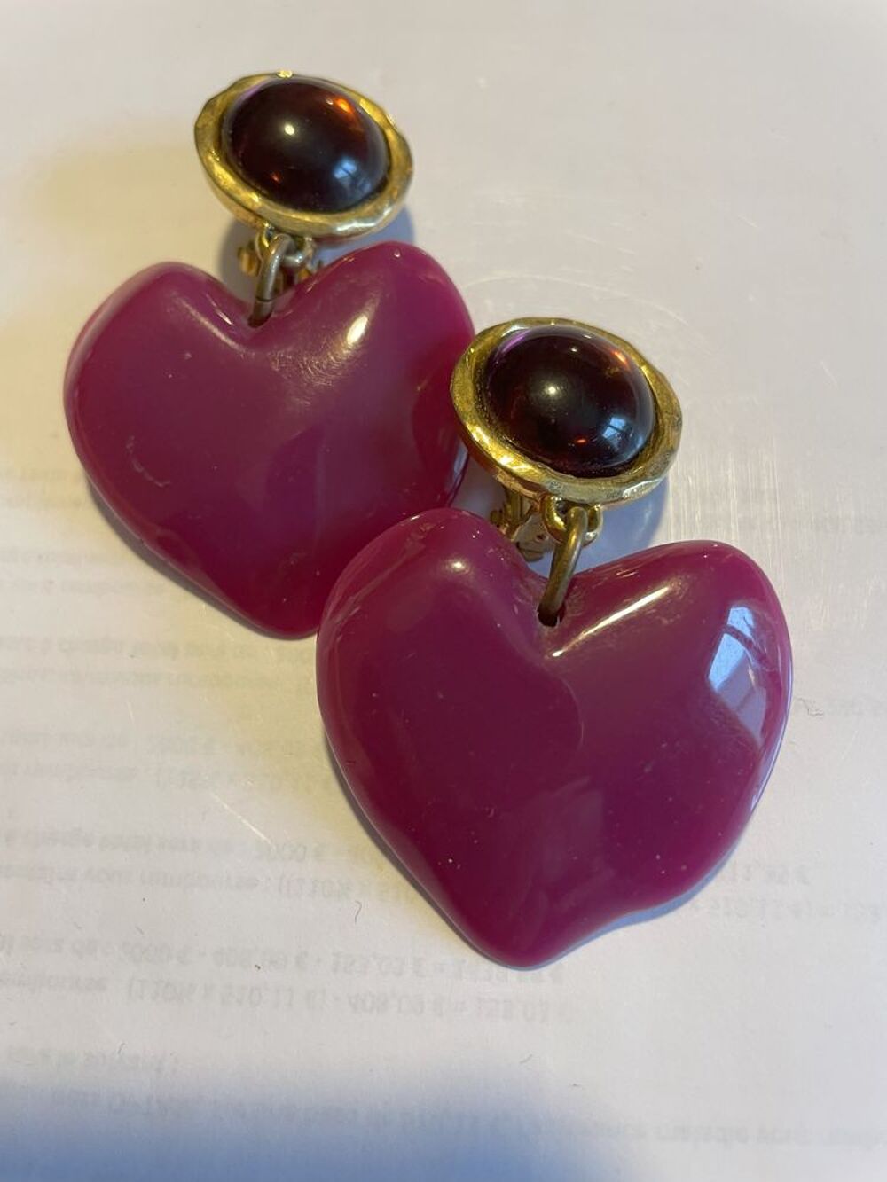 BO Clip dor&eacute; cabochon mauve + pendant c?ur fuchsia ANTIGONA Bijoux et montres