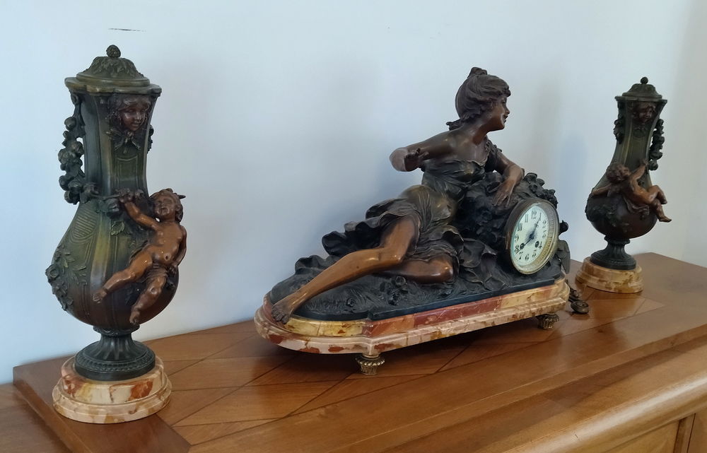 Garniture de chemin&eacute;e compl&egrave;te L&amp;F Moreau XIX&egrave;me D�coration