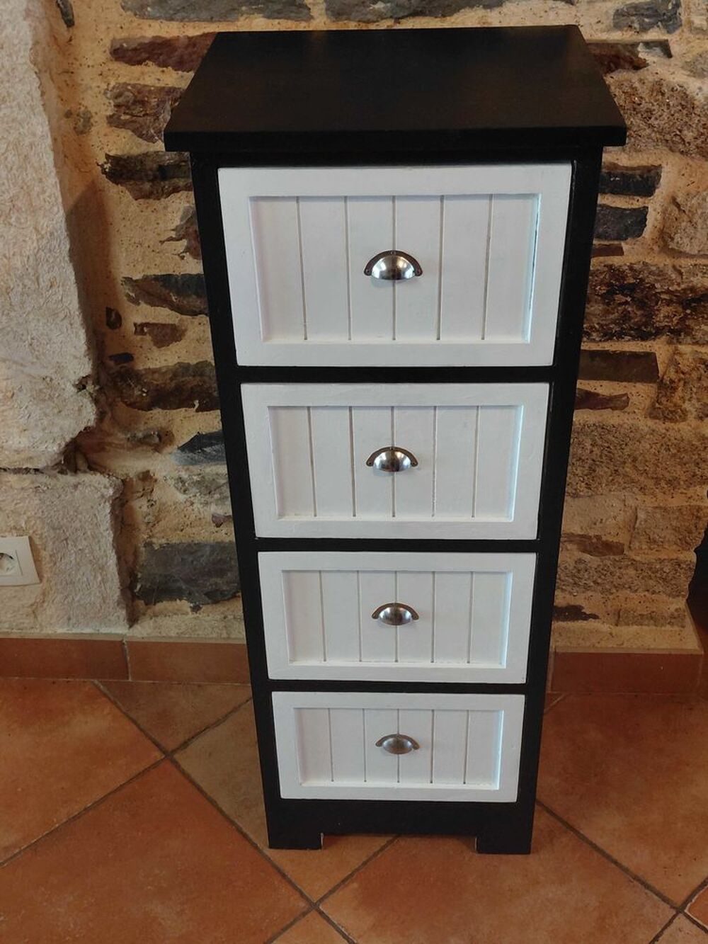 Chiffonnier 4 tiroirs r&eacute;nov&eacute; - Noir &amp; Blanc - Style moderne Meubles