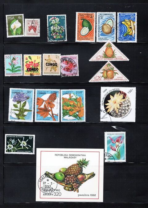 lot de 32 timbres d'AFRIQUE sur la FLORE et les FRUITS 3 Les Églisottes-et-Chalaures (33)