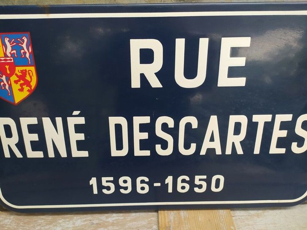 Ancienne Plaque &Eacute;maill&eacute;e Rue Ren&eacute; Descartes 1596-1650
