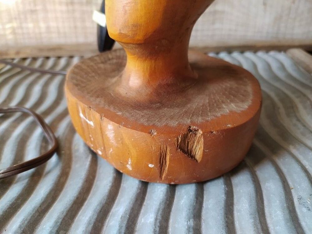 Lampe Sabot Sculpt&eacute; Bois Travail de Sabotier Art Populaire Décoration