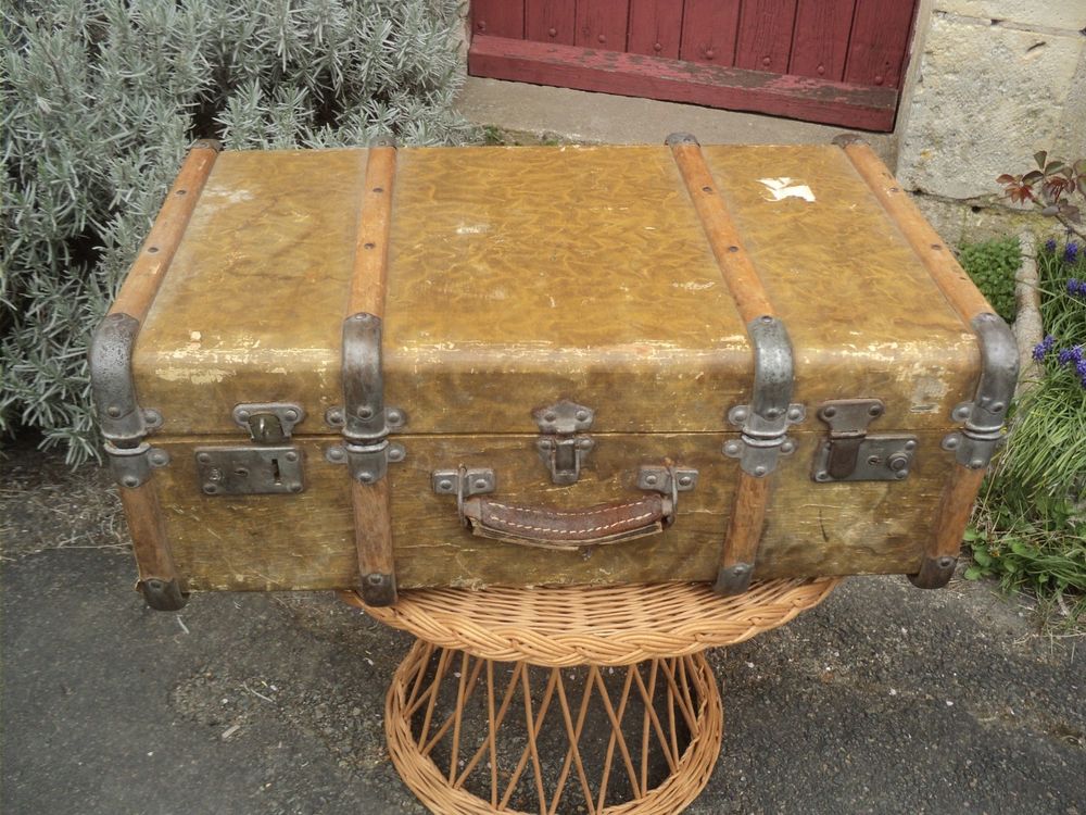 Ancienne Petite Malle Valise Arceaux Bois Décoration