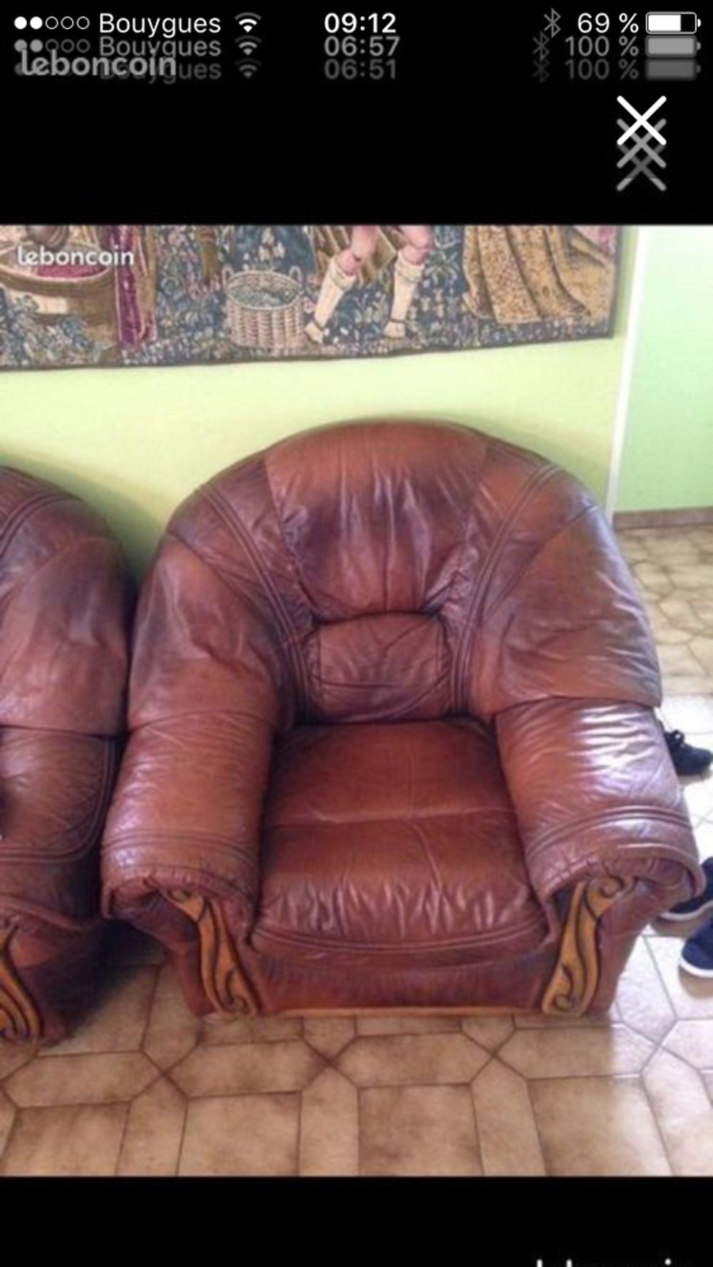 canape 3 places avec deux fauteuils en cuir Meubles