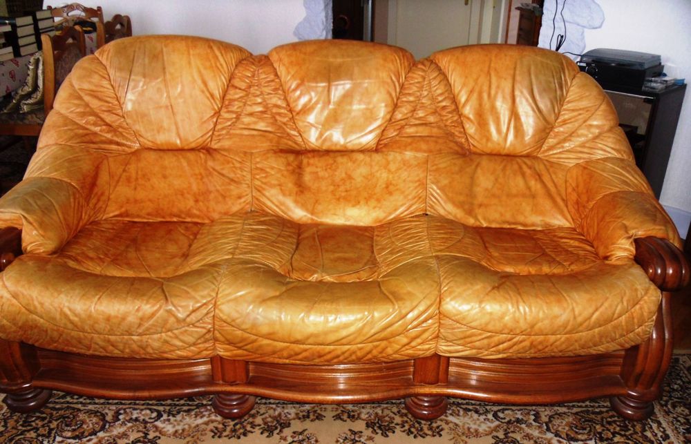 Salon cuir et bois Meubles