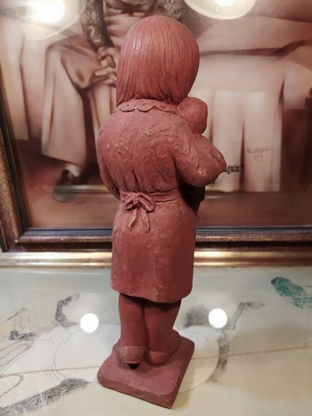 Statue Fillette avec Poup&eacute;e Sign&eacute;e Lorenzo Dal Torrione Décoration
