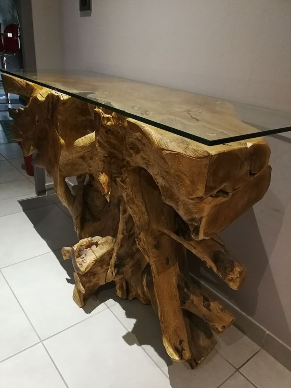 Deux Tables salon teck avec plateau verre Meubles
