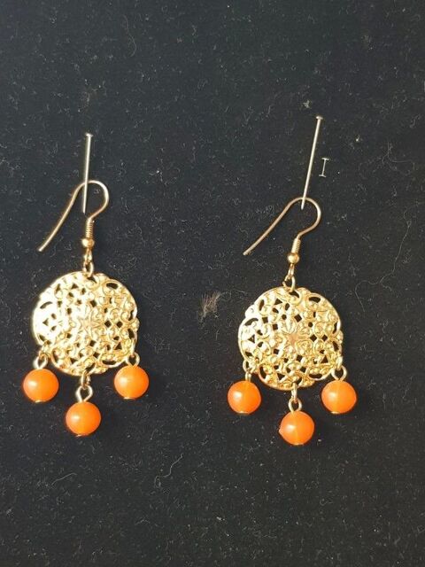 Boucle d oreilles pendantes dores et oranges neuve 6,5 cm 3 2 Viriat (01)