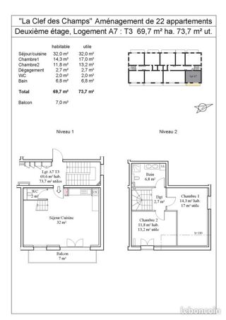  Appartement  vendre 3 pices 70 m
