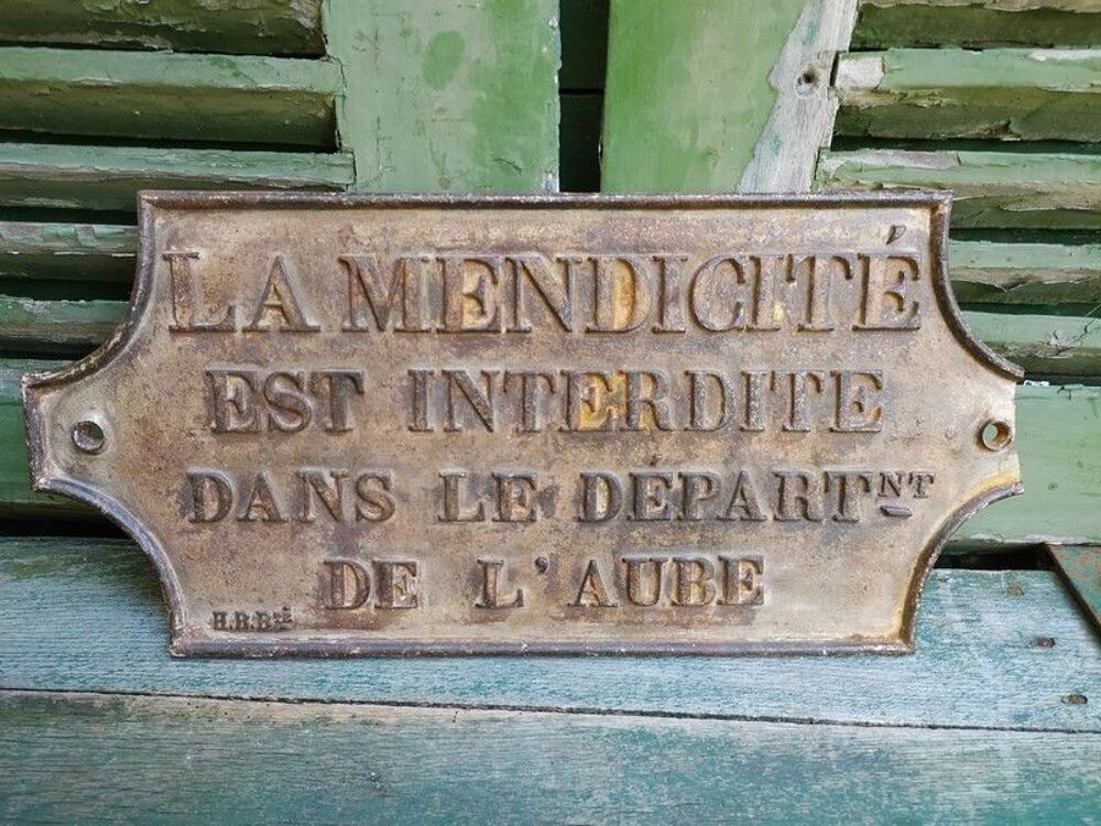 Ancienne Plaque de Rue La Mendicit&eacute; D&eacute;partement de l'Aube 