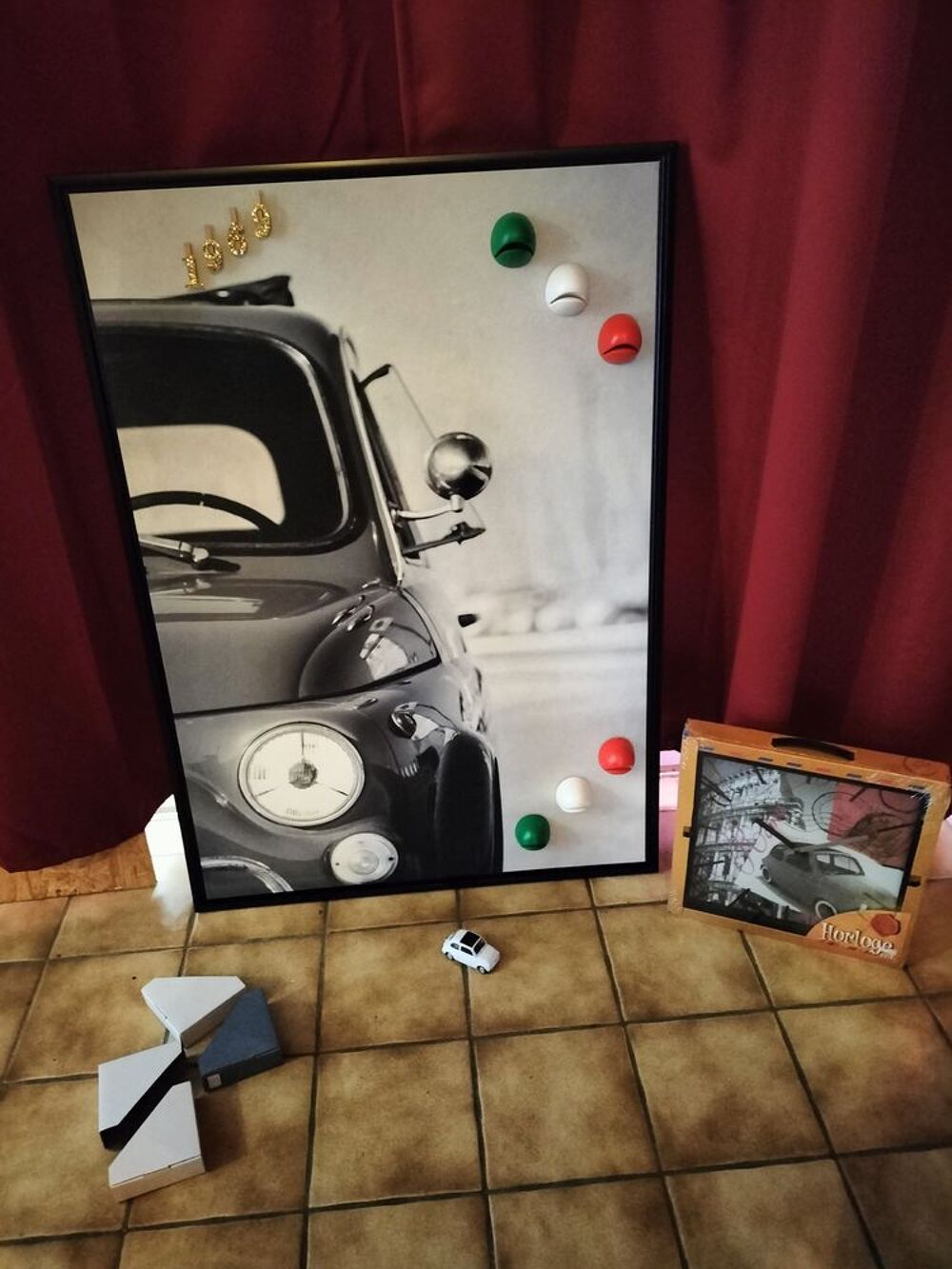 Ensemble fiat 500 don miniature et horloge murale Décoration