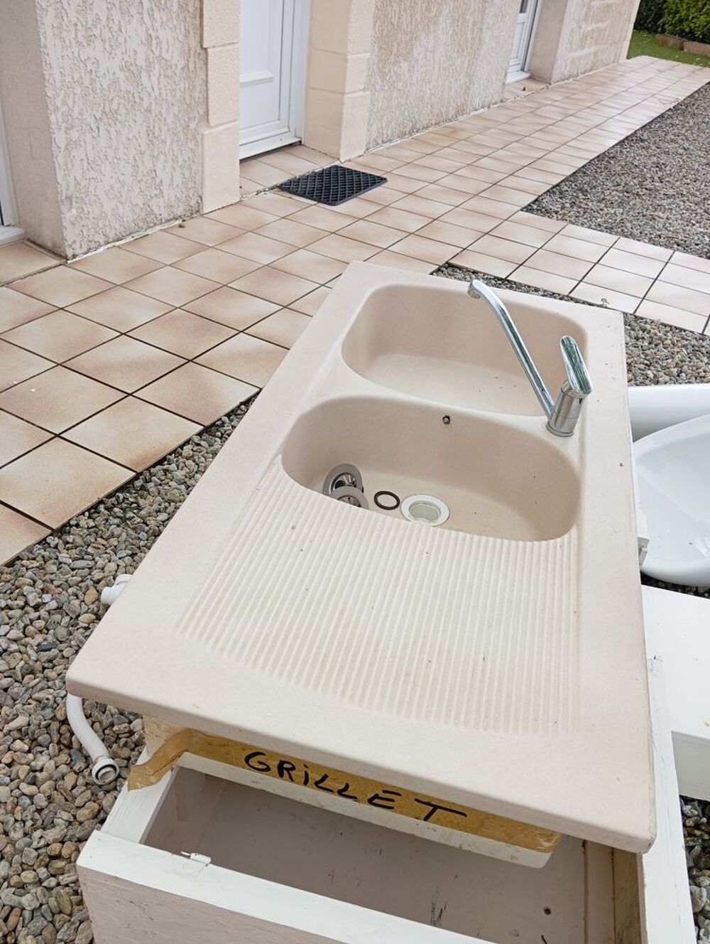&Eacute;vier 2 bacs et &eacute;gouttoir en c&eacute;ramique Meubles