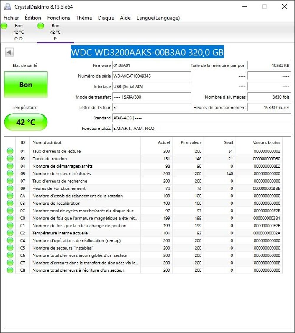 Disque dur WESTERN DIGITAL 320 Go, 3,5 pouces Matériel informatique