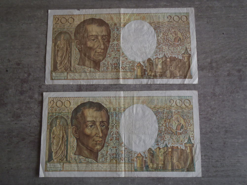 Billets de 200 francs.Un de 1984 et l'autre de 1992. 