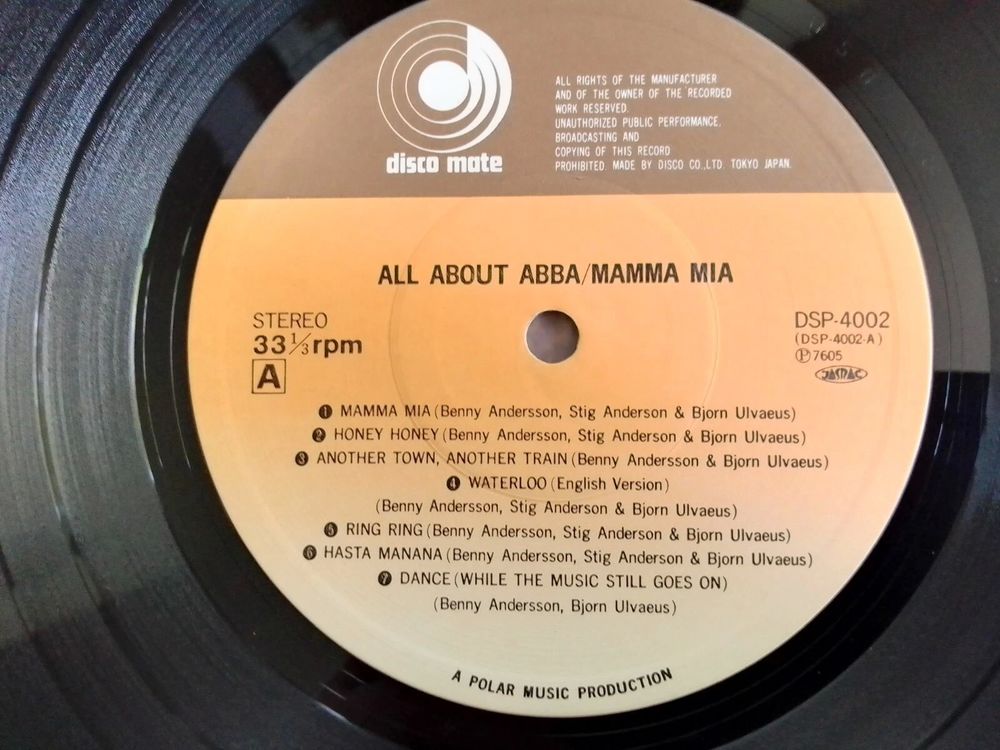 ABBA TRES RARE VINYL LP 33 TOURS PRESSAGE JAPON "MAMMA MIA" CD et vinyles