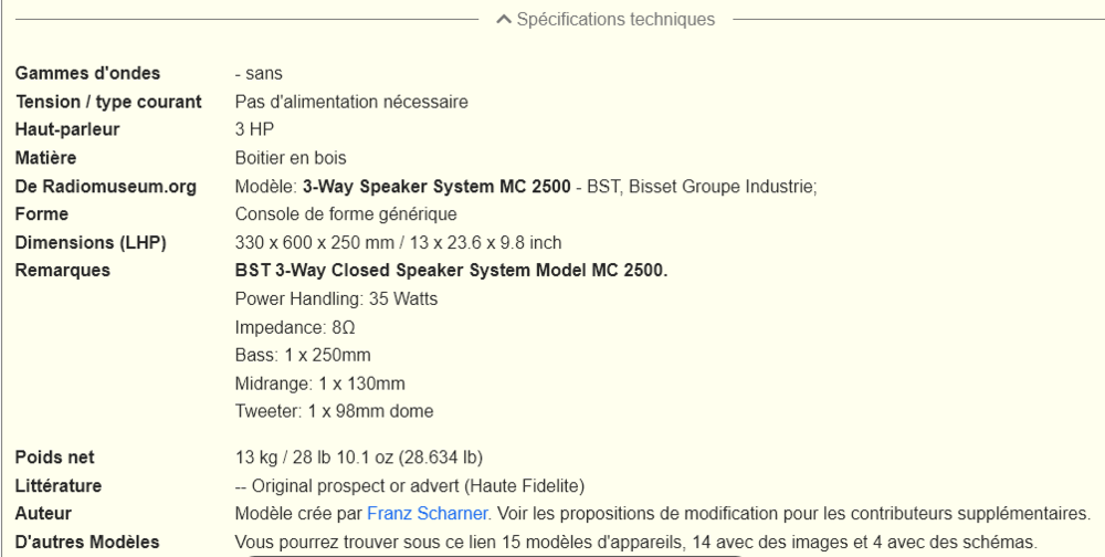 Enceintes BST MC 2500 Photos/Video/TV