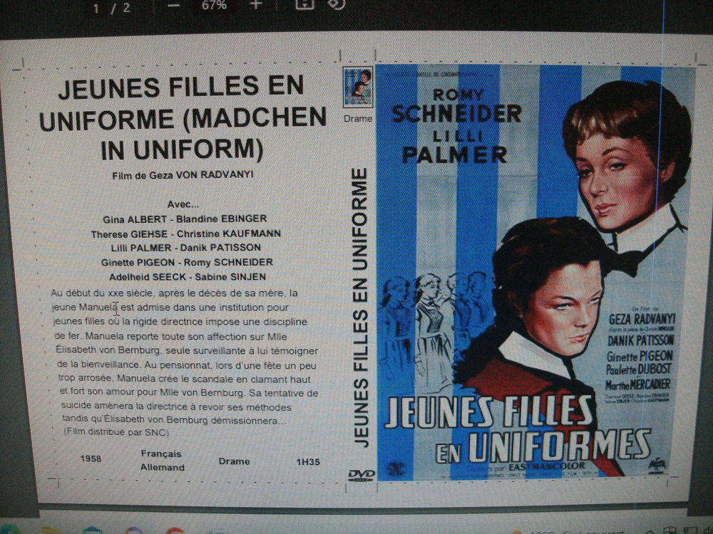 Rare film : " Jeunes filles en uniforme " DVD et blu-ray