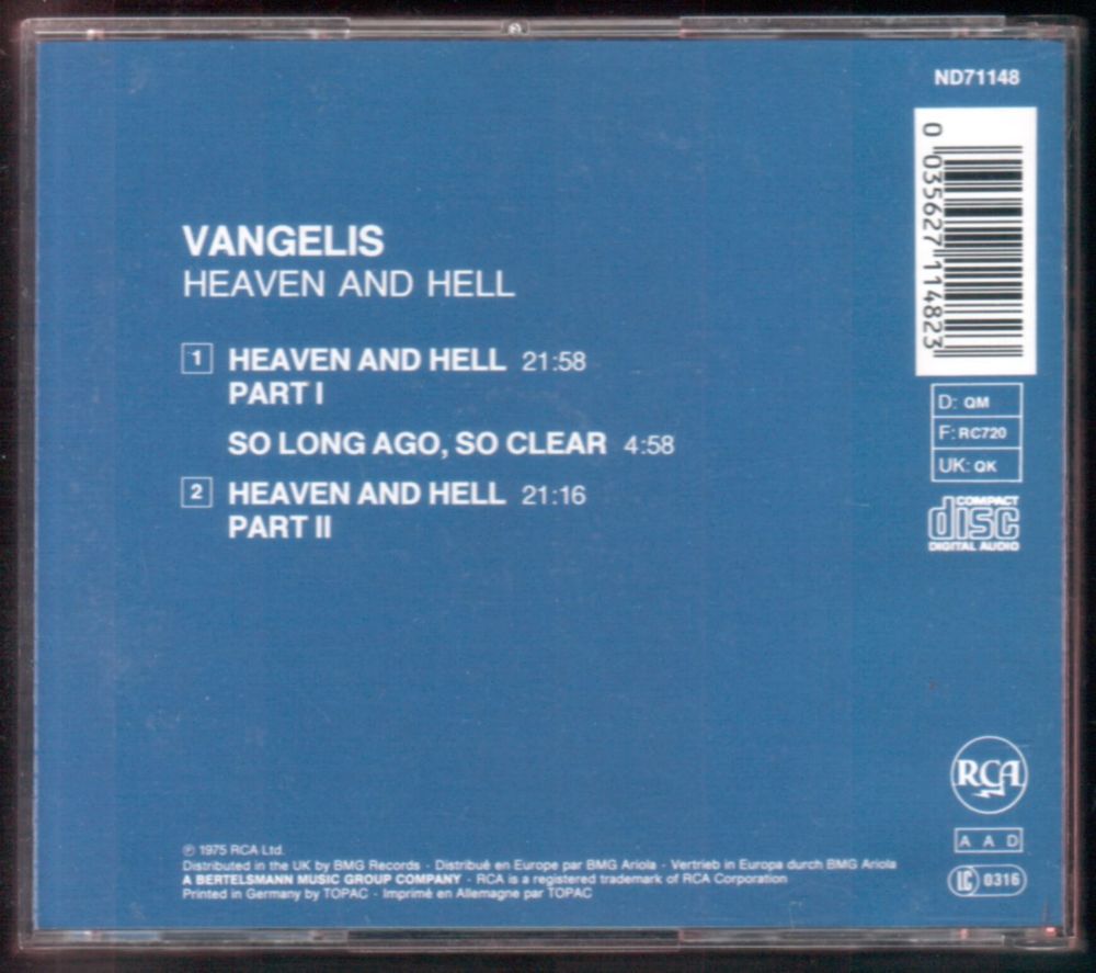 Album CD : Vangelis - Heaven and Hell. CD et vinyles