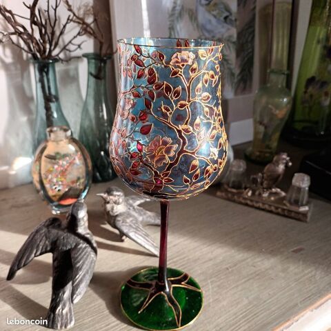 verre ancien bleue doré or floral crystal art déco cuisine  120 Sarzeau (56)