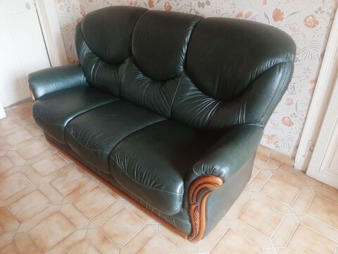 Canap cuir 3 places de couleur vert bouteille 80 Mathaux (10)