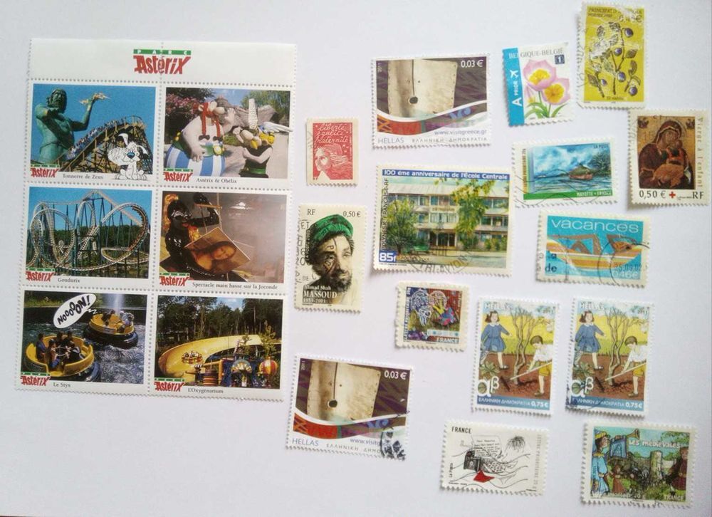 Timbre Parc Ast&eacute;rix neuf et timbres divers oblit&eacute;r&eacute;. 
Sur Amiens Rivery. 
Pas d'envoi.
20 € 
