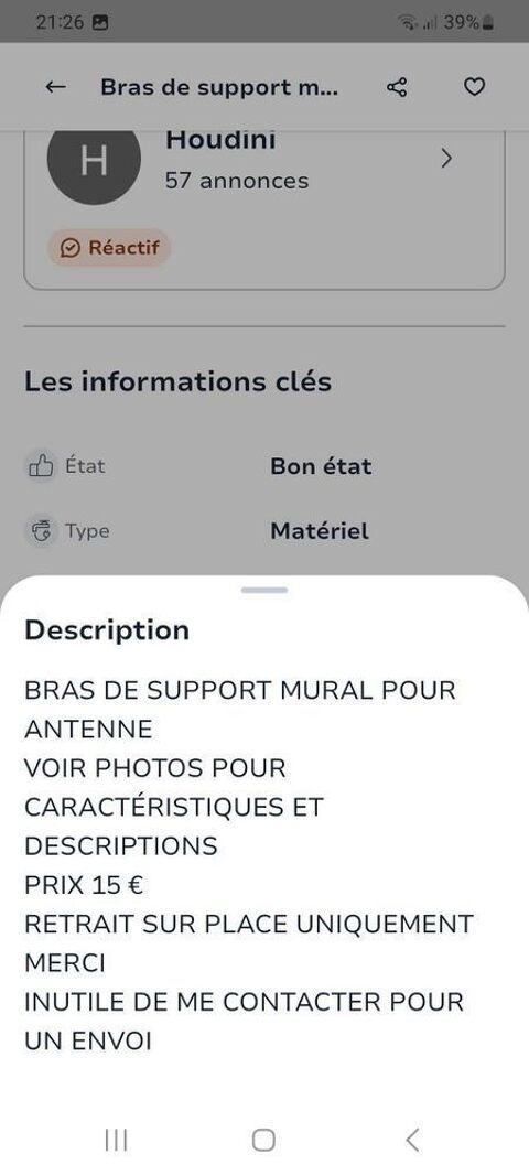 BRAS DE SUPPORT MURAL POUR ANTENNE Pierrefeu-du-Var (83)