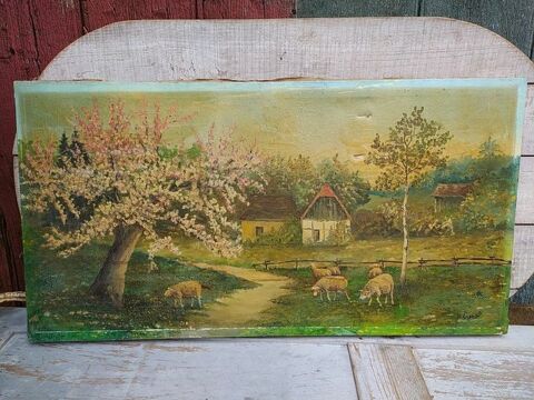  Grand Tableau Paysage Campagne Verger et Moutons. 0 Loches (37)