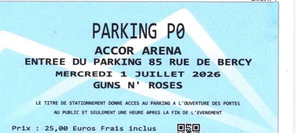 2 places de concert + parking - Fosse - Guns n' roses Billetterie