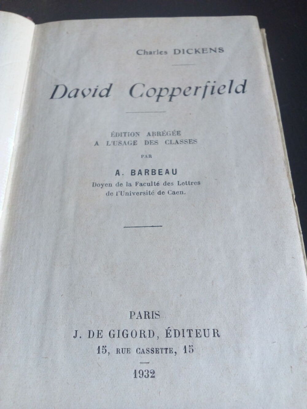 Ch. Dickens David Copperfield 1932 Livres et BD
