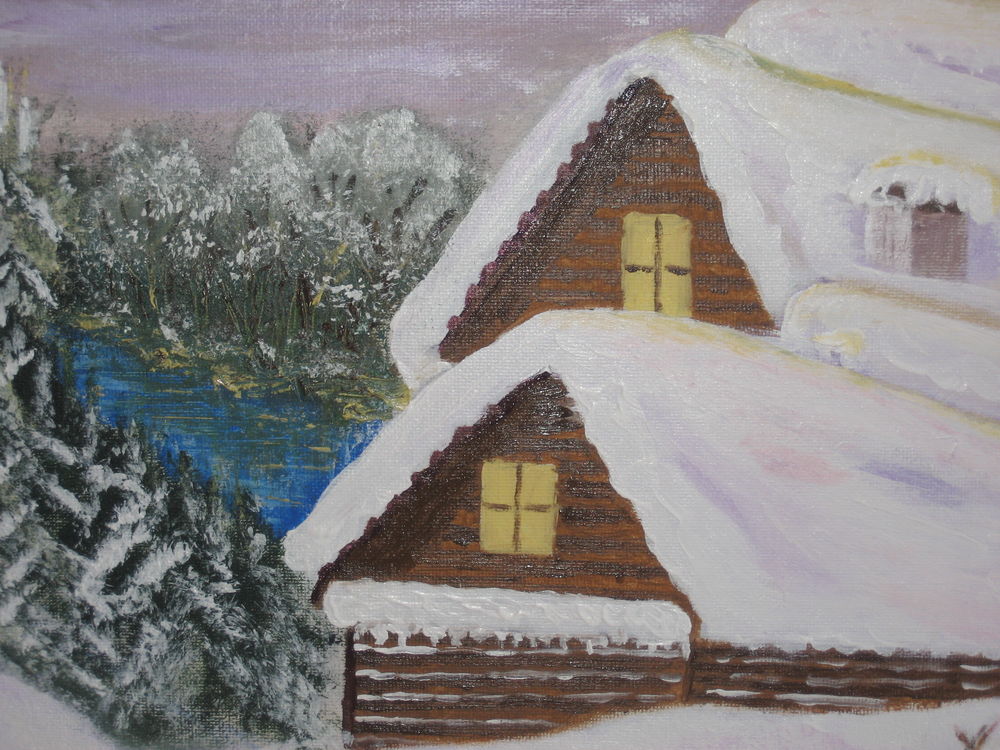 HUILE SUR TOILE CHALETS D'HIVER DE JOAKYEL Décoration