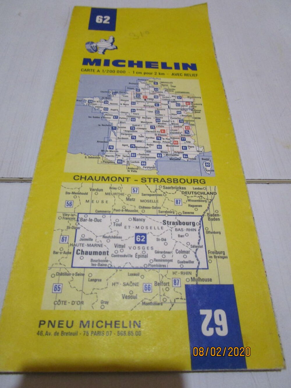 carte routi&egrave;re MICHELIN n&deg;62 CHAUMONT STRSBOURG 