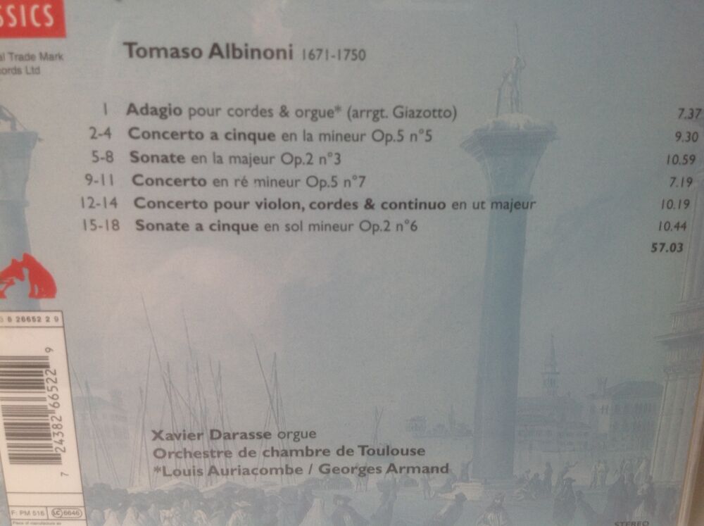 ALBINONI ADAGIO Auriacombe / Armand Envoi Possible
CD et vinyles