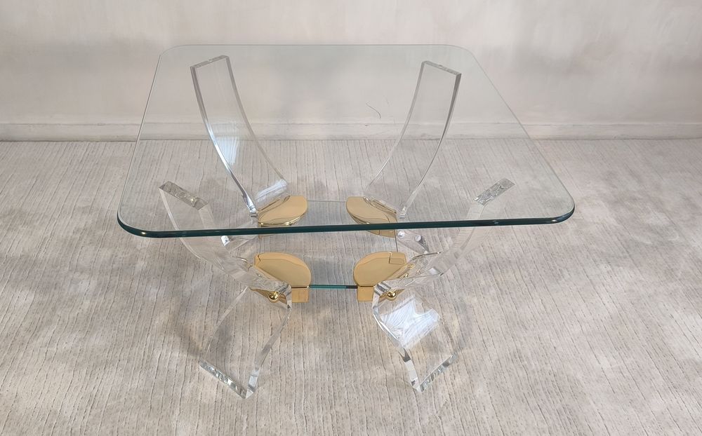 Table basse Lucite &amp; Laiton ? Style Hollywood Regency Meubles